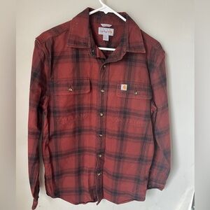 Carhartt Heavy Duty Maroon Flannel Button-Up Shirt
